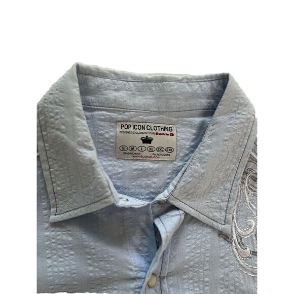 Pop Icon Western Shirt Pearl Snap Front Powder Blue The Buckle Men’s XL - Picture 3 of 12